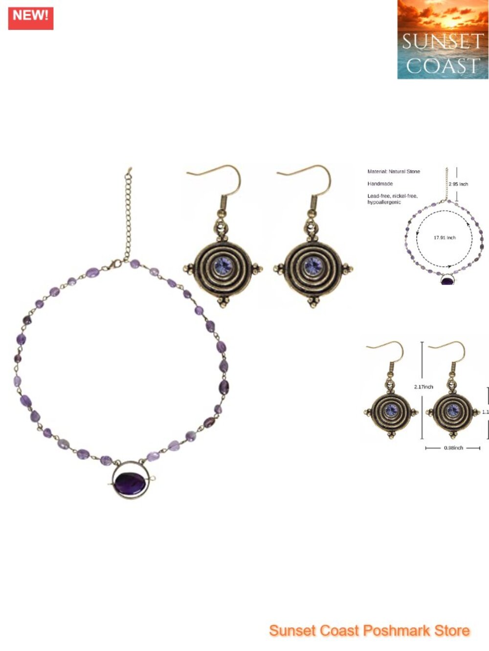 Natural Stone Alloy Necklace Drop Earrings Set Adjustable Halloween Costume
